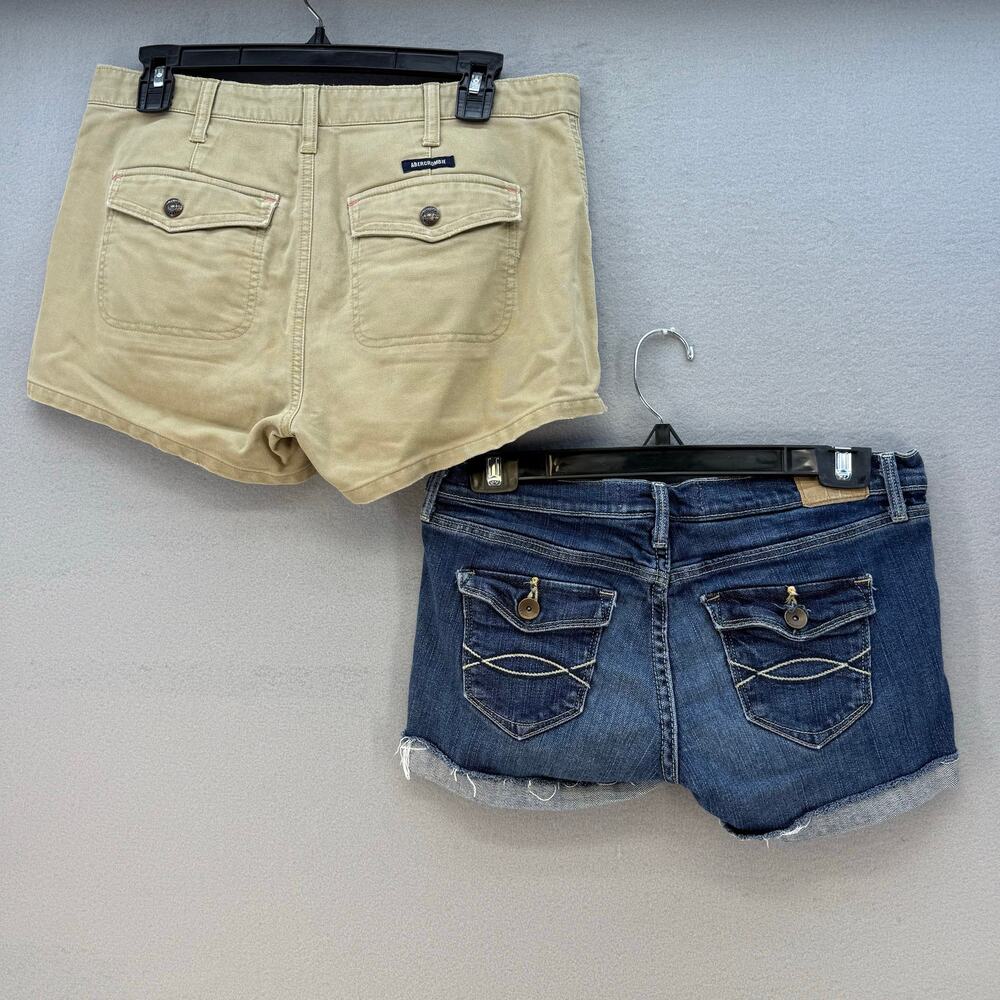 Abercrombie & Fitch Shorts Women's Size 4 Khaki Pocket Flaps Blue Stretch Bundle - Picture 2 of 16